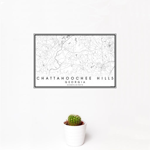 12x18 Chattahoochee Hills Georgia Map Print Landscape Orientation in Classic Style With Small Cactus Plant in White Planter