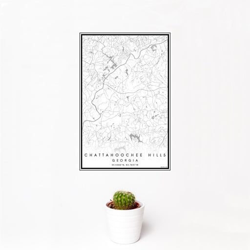 12x18 Chattahoochee Hills Georgia Map Print Portrait Orientation in Classic Style With Small Cactus Plant in White Planter