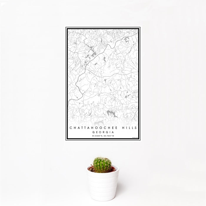 12x18 Chattahoochee Hills Georgia Map Print Portrait Orientation in Classic Style With Small Cactus Plant in White Planter
