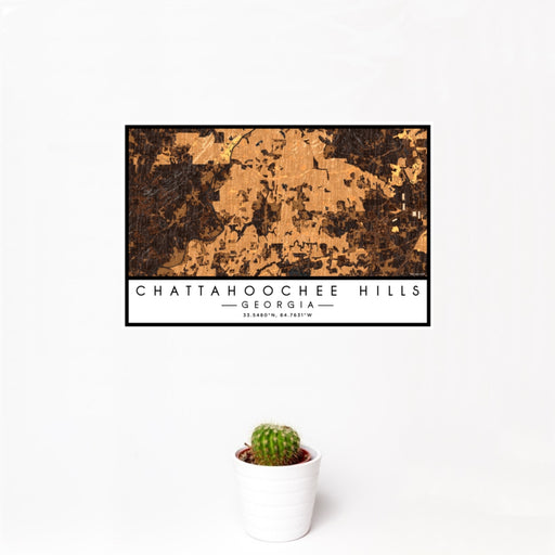 12x18 Chattahoochee Hills Georgia Map Print Landscape Orientation in Ember Style With Small Cactus Plant in White Planter