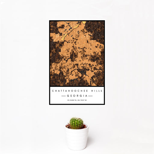 12x18 Chattahoochee Hills Georgia Map Print Portrait Orientation in Ember Style With Small Cactus Plant in White Planter