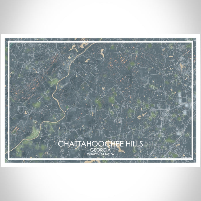 Chattahoochee Hills Georgia Map Print Landscape Orientation in Afternoon Style With Shaded Background