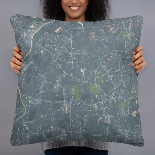 Person holding 22x22 Custom Chattahoochee Hills Georgia Map Throw Pillow in Afternoon