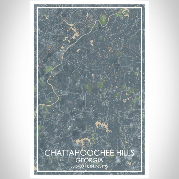 Chattahoochee Hills Georgia Map Print Portrait Orientation in Afternoon Style With Shaded Background