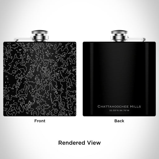 Rendered View of Chattahoochee Hills Georgia Map Engraving on 6oz Stainless Steel Flask in Black