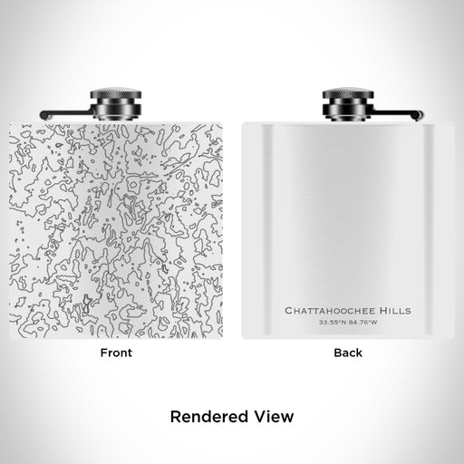 Rendered View of Chattahoochee Hills Georgia Map Engraving on 6oz Stainless Steel Flask in White