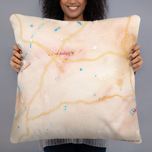 Person holding 22x22 Custom Chattahoochee Hills Georgia Map Throw Pillow in Watercolor
