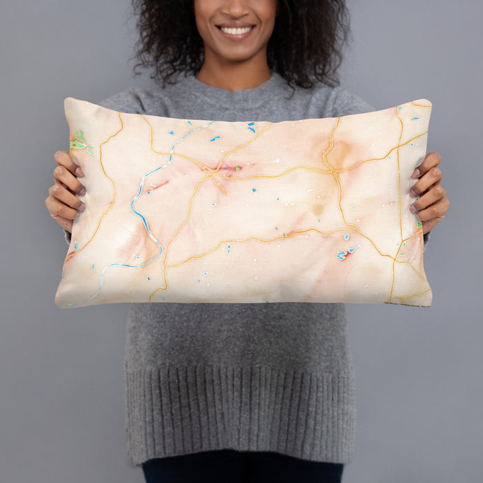 Person holding 20x12 Custom Chattahoochee Hills Georgia Map Throw Pillow in Watercolor