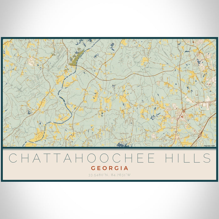 Chattahoochee Hills Georgia Map Print Landscape Orientation in Woodblock Style With Shaded Background