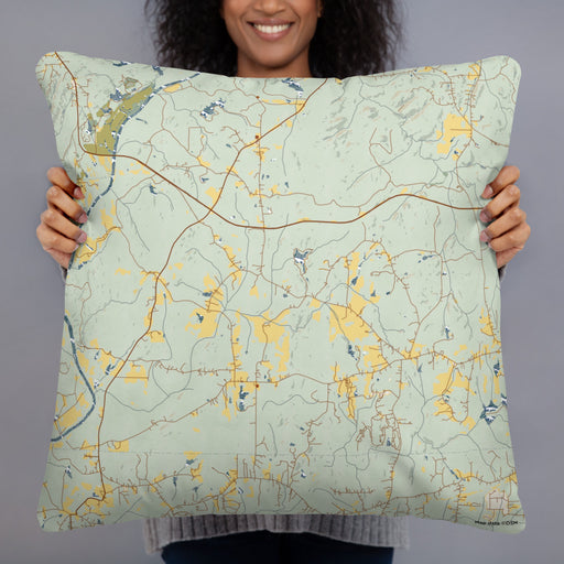 Person holding 22x22 Custom Chattahoochee Hills Georgia Map Throw Pillow in Woodblock