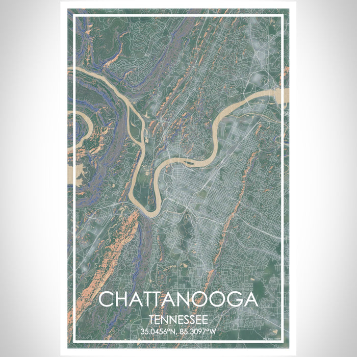 Chattanooga Tennessee Map Print Portrait Orientation in Afternoon Style With Shaded Background