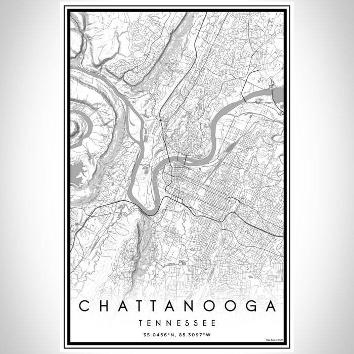 Chattanooga Tennessee Map Print Portrait Orientation in Classic Style With Shaded Background