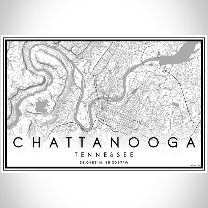 Chattanooga Tennessee Map Print Landscape Orientation in Classic Style With Shaded Background