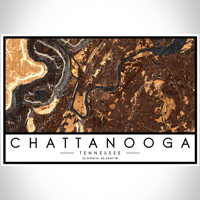 Chattanooga Tennessee Map Print Landscape Orientation in Ember Style With Shaded Background