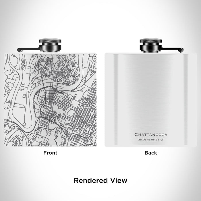 Rendered View of Chattanooga Tennessee Map Engraving on 6oz Stainless Steel Flask in White