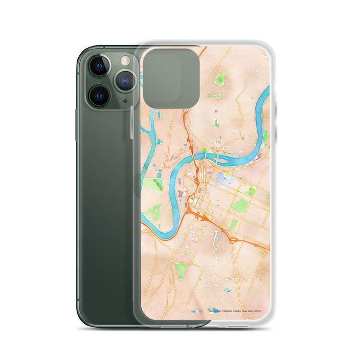 Custom Chattanooga Tennessee Map Phone Case in Watercolor on Table with Laptop and Plant