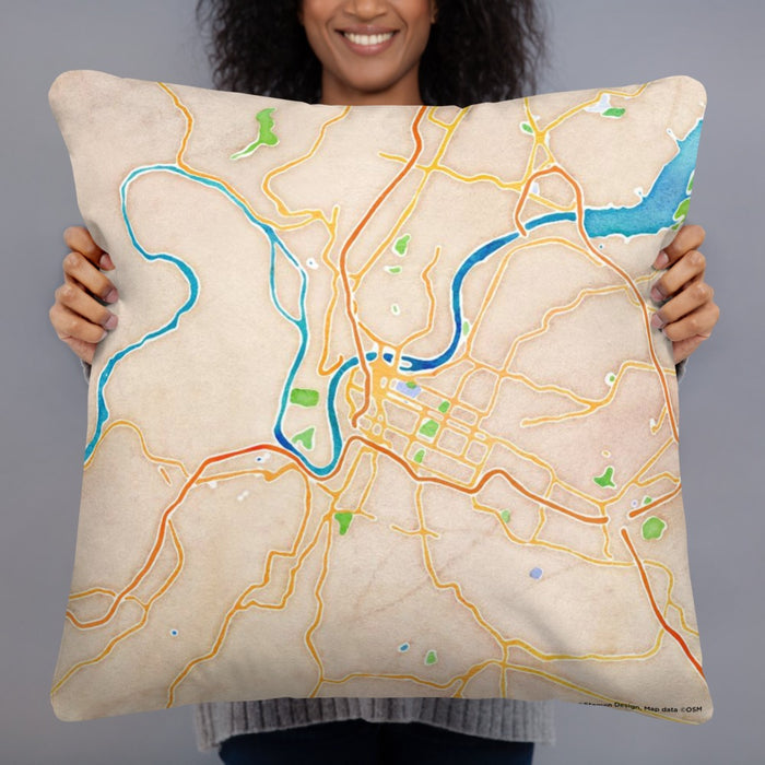 Person holding 22x22 Custom Chattanooga Tennessee Map Throw Pillow in Watercolor
