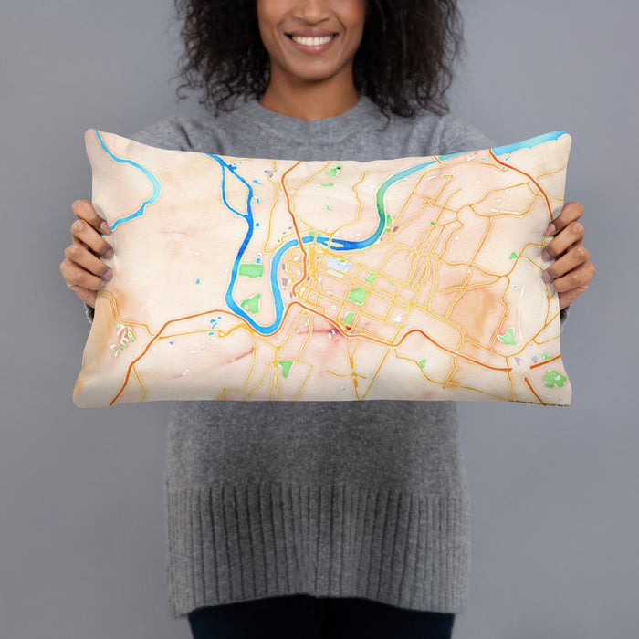 Person holding 20x12 Custom Chattanooga Tennessee Map Throw Pillow in Watercolor