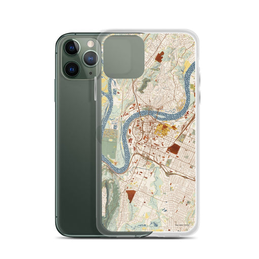 Custom Chattanooga Tennessee Map Phone Case in Woodblock on Table with Laptop and Plant