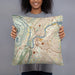 Person holding 18x18 Custom Chattanooga Tennessee Map Throw Pillow in Woodblock