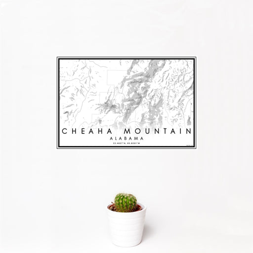 12x18 Cheaha Mountain Alabama Map Print Landscape Orientation in Classic Style With Small Cactus Plant in White Planter