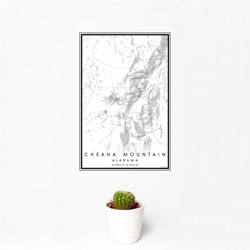 12x18 Cheaha Mountain Alabama Map Print Portrait Orientation in Classic Style With Small Cactus Plant in White Planter