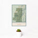 12x18 Cheaha Mountain Alabama Map Print Portrait Orientation in Woodblock Style With Small Cactus Plant in White Planter