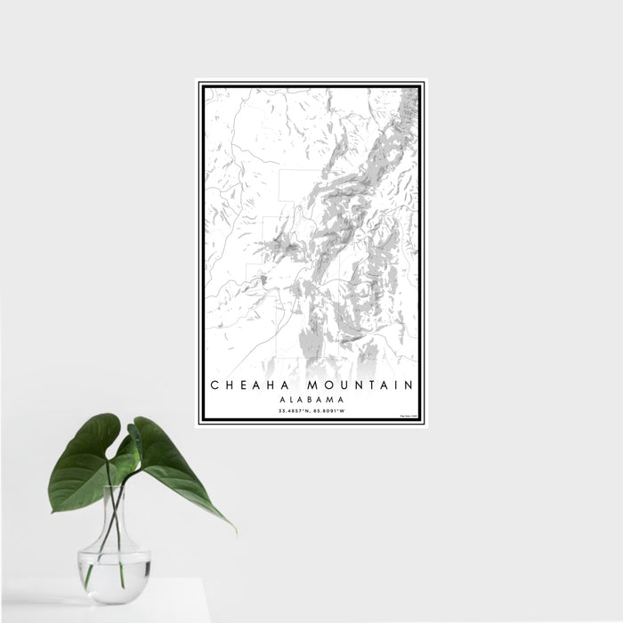 16x24 Cheaha Mountain Alabama Map Print Portrait Orientation in Classic Style With Tropical Plant Leaves in Water