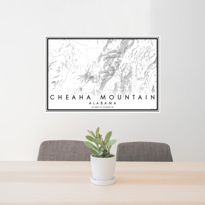 24x36 Cheaha Mountain Alabama Map Print Lanscape Orientation in Classic Style Behind 2 Chairs Table and Potted Plant