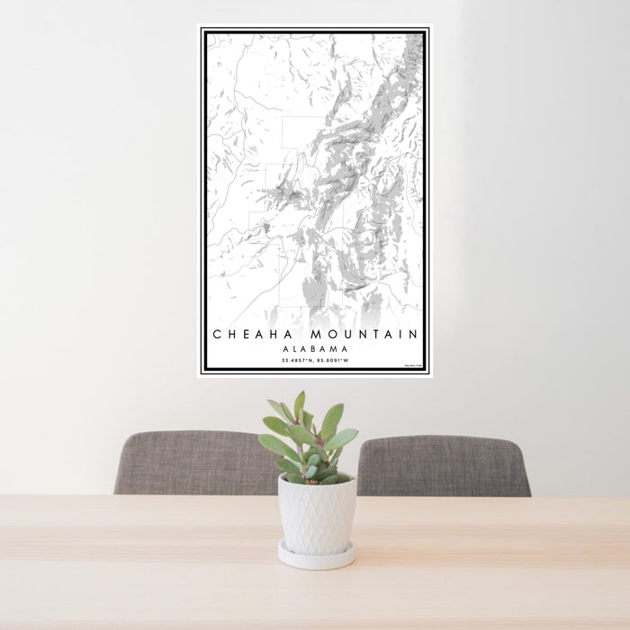 24x36 Cheaha Mountain Alabama Map Print Portrait Orientation in Classic Style Behind 2 Chairs Table and Potted Plant