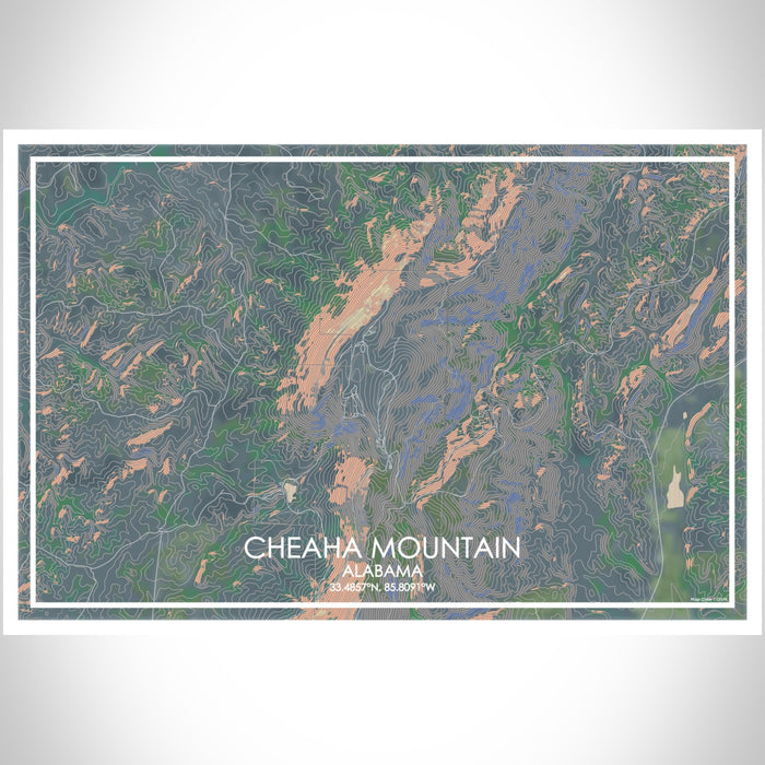 Cheaha Mountain Alabama Map Print Landscape Orientation in Afternoon Style With Shaded Background