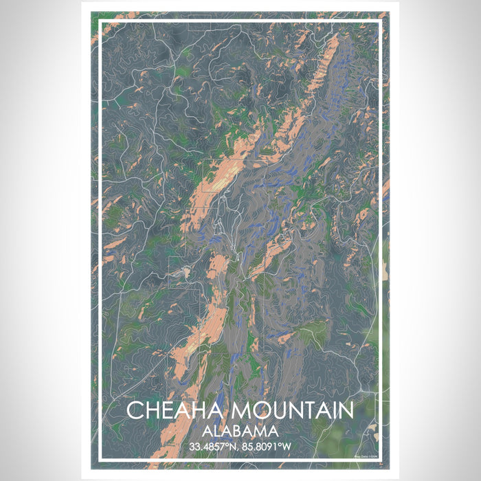 Cheaha Mountain Alabama Map Print Portrait Orientation in Afternoon Style With Shaded Background