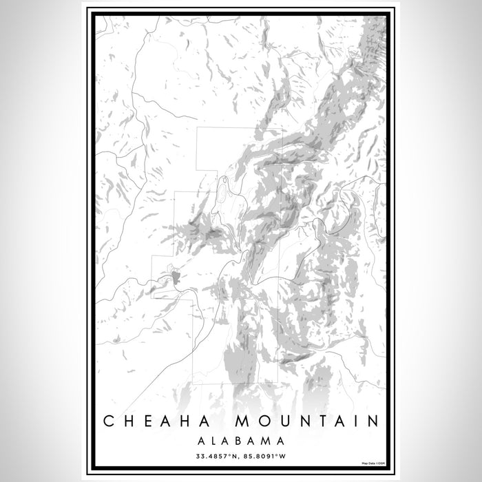 Cheaha Mountain Alabama Map Print Portrait Orientation in Classic Style With Shaded Background