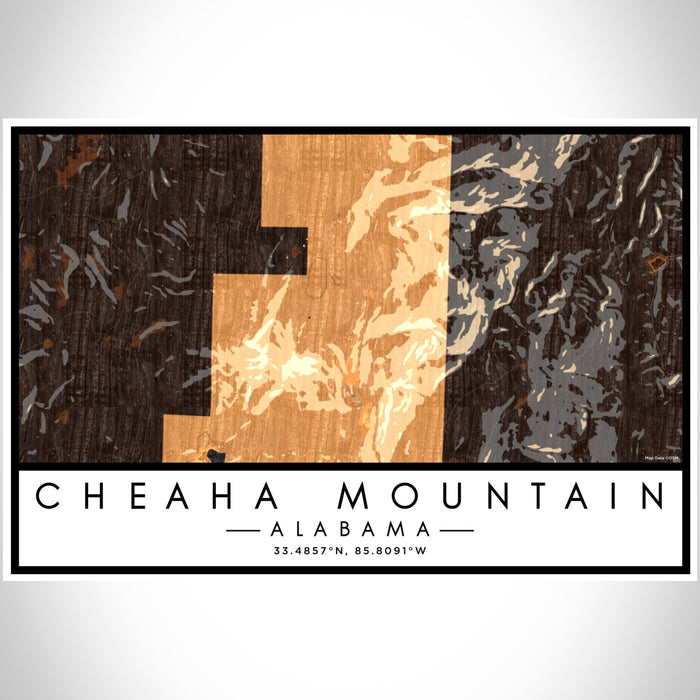 Cheaha Mountain Alabama Map Print Landscape Orientation in Ember Style With Shaded Background