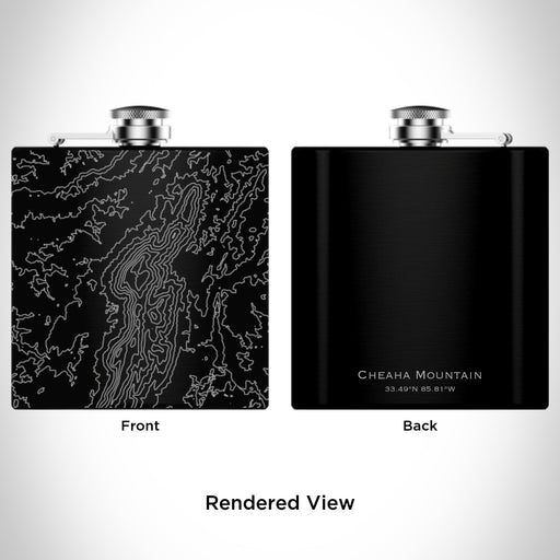 Rendered View of Cheaha Mountain Alabama Map Engraving on 6oz Stainless Steel Flask in Black