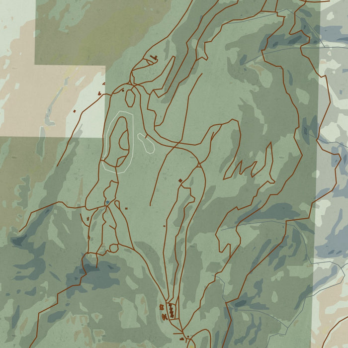 Cheaha Mountain Alabama Map Print in Woodblock Style Zoomed In Close Up Showing Details