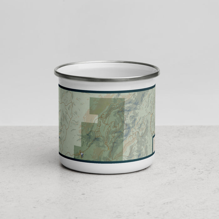 Front View Custom Cheaha Mountain Alabama Map Enamel Mug in Woodblock