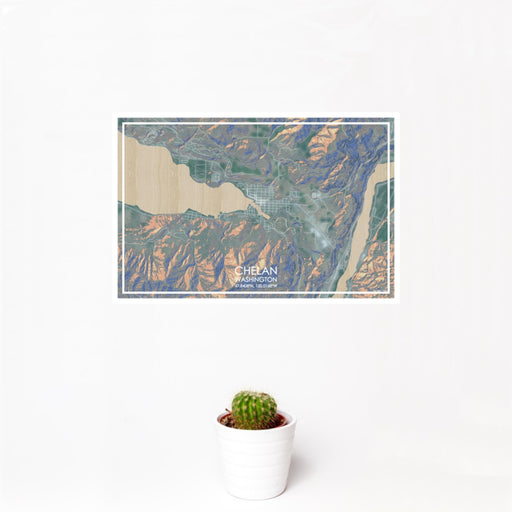 12x18 Chelan Washington Map Print Landscape Orientation in Afternoon Style With Small Cactus Plant in White Planter
