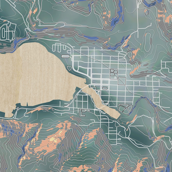 Chelan Washington Map Print in Afternoon Style Zoomed In Close Up Showing Details