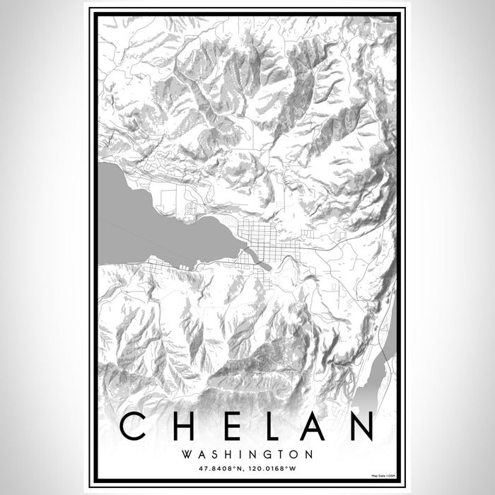 Chelan Washington Map Print Portrait Orientation in Classic Style With Shaded Background