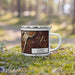 Right View Custom Chelan Washington Map Enamel Mug in Ember on Grass With Trees in Background