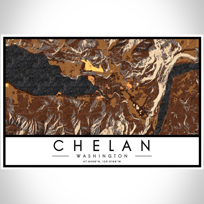 Chelan Washington Map Print Landscape Orientation in Ember Style With Shaded Background
