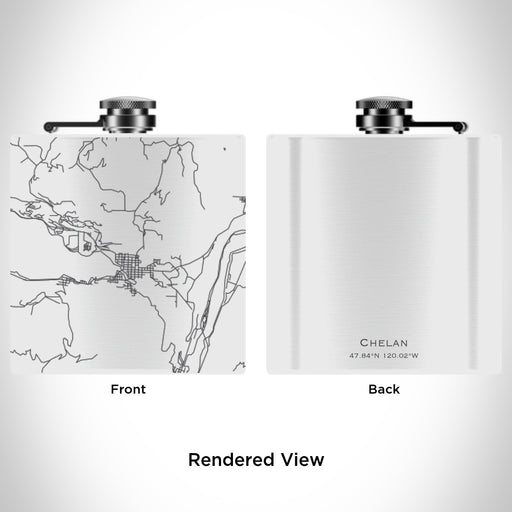 Rendered View of Chelan Washington Map Engraving on 6oz Stainless Steel Flask in White