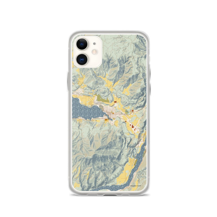 Custom iPhone 11 Chelan Washington Map Phone Case in Woodblock
