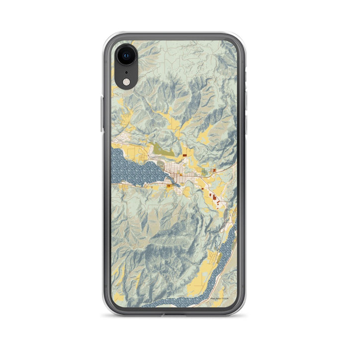 Custom iPhone XR Chelan Washington Map Phone Case in Woodblock
