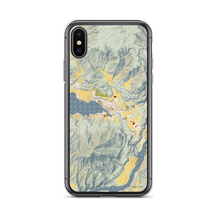Custom iPhone X/XS Chelan Washington Map Phone Case in Woodblock