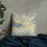 Custom Chelan Washington Map Throw Pillow in Woodblock on Bedding Against Wall