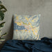 Custom Chelan Washington Map Throw Pillow in Woodblock on Bedding Against Wall