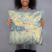 Person holding 18x18 Custom Chelan Washington Map Throw Pillow in Woodblock