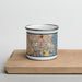 Front View Custom Chelsea Massachusetts Map Enamel Mug in Woodblock on Cutting Board